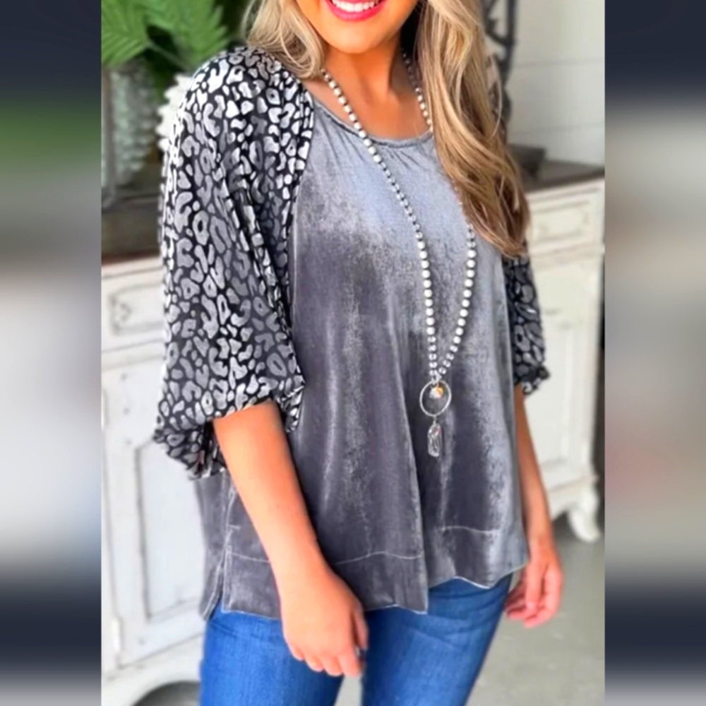 GRAY VELVET TOP